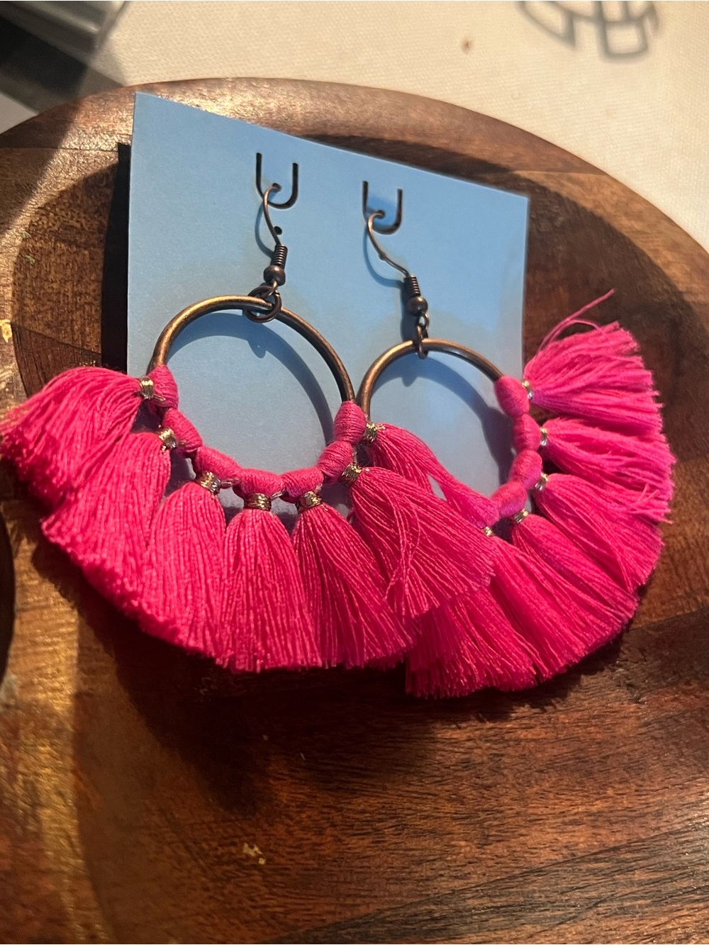 Fashion Jewelry Bright Pink Tassel Hoop Earrings